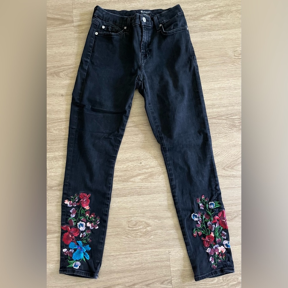 7 for all mankind the ankle skinny floral ankle skinny black jeans 27